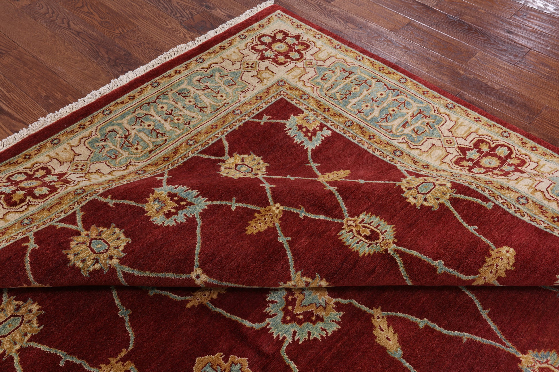 Red Peshawar Handmade Wool Rug - 8' 1" X 10' 0" - Golden Nile