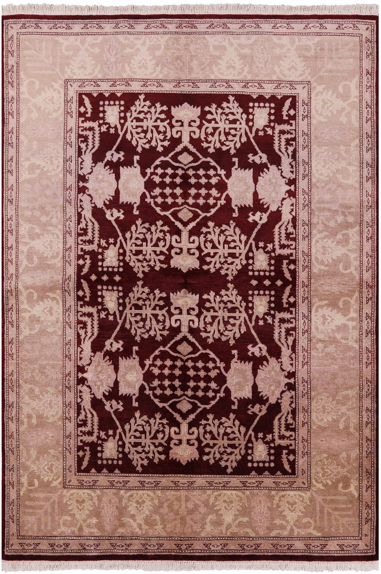 Red Peshawar Handmade Wool Rug - 6' 3" X 9' 0" - Golden Nile