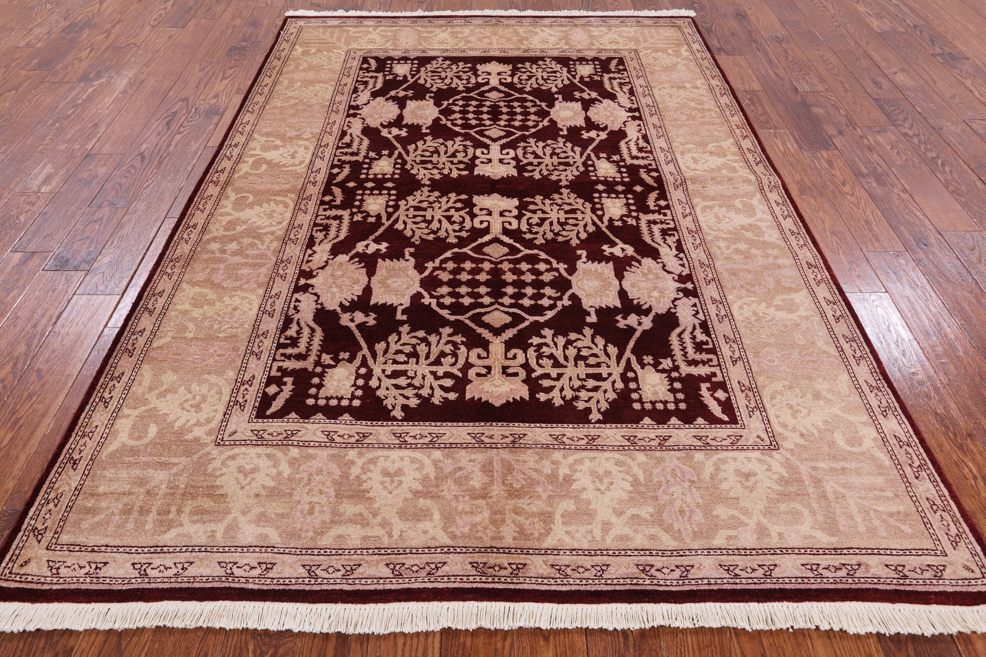 Red Peshawar Handmade Wool Rug - 6' 3" X 9' 0" - Golden Nile