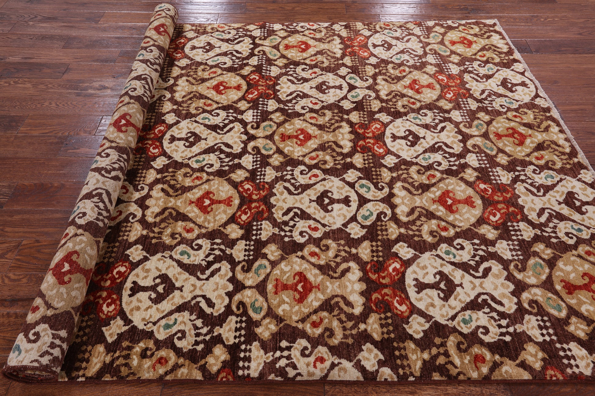 Brown Ikat Handmade Wool Rug - 5' 0" X 6' 3" - Golden Nile