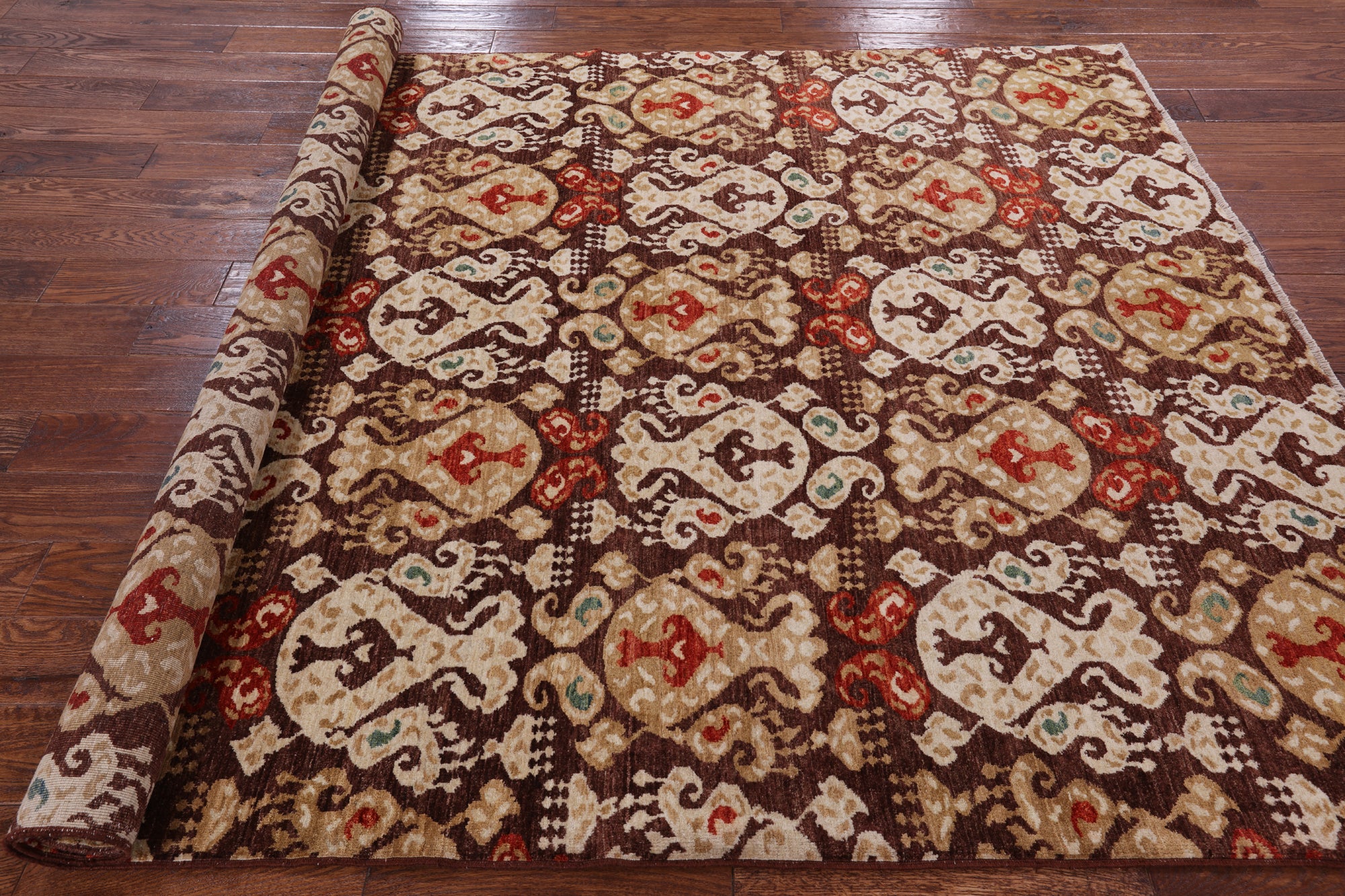 Brown Ikat Handmade Wool Rug - 5' 0" X 6' 3" - Golden Nile