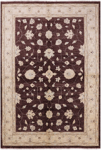 Brown Peshawar Hand Knotted Wool Rug - 6' 2" X 8' 10" - Golden Nile