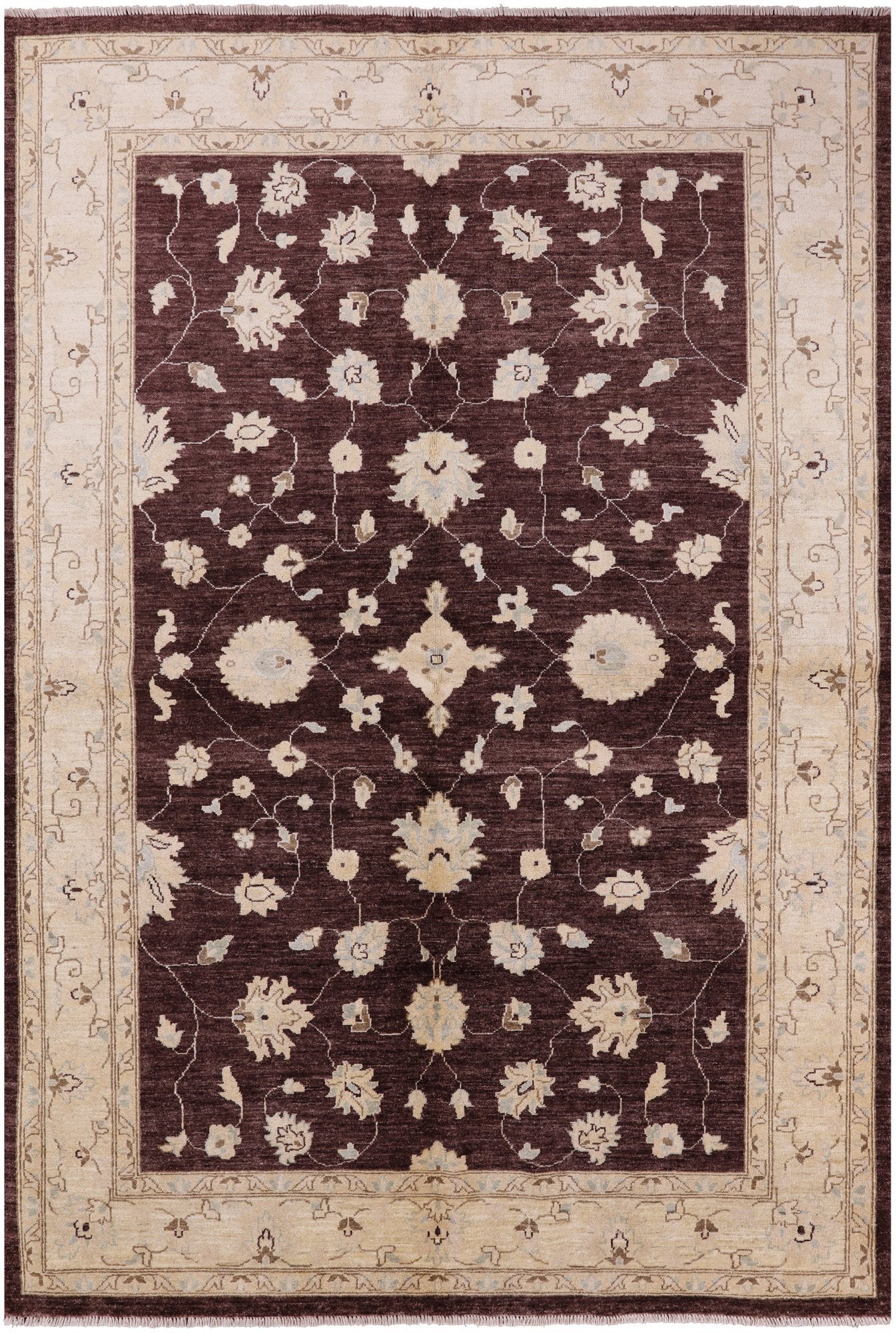 Brown Peshawar Hand Knotted Wool Rug - 6' 2" X 8' 10" - Golden Nile