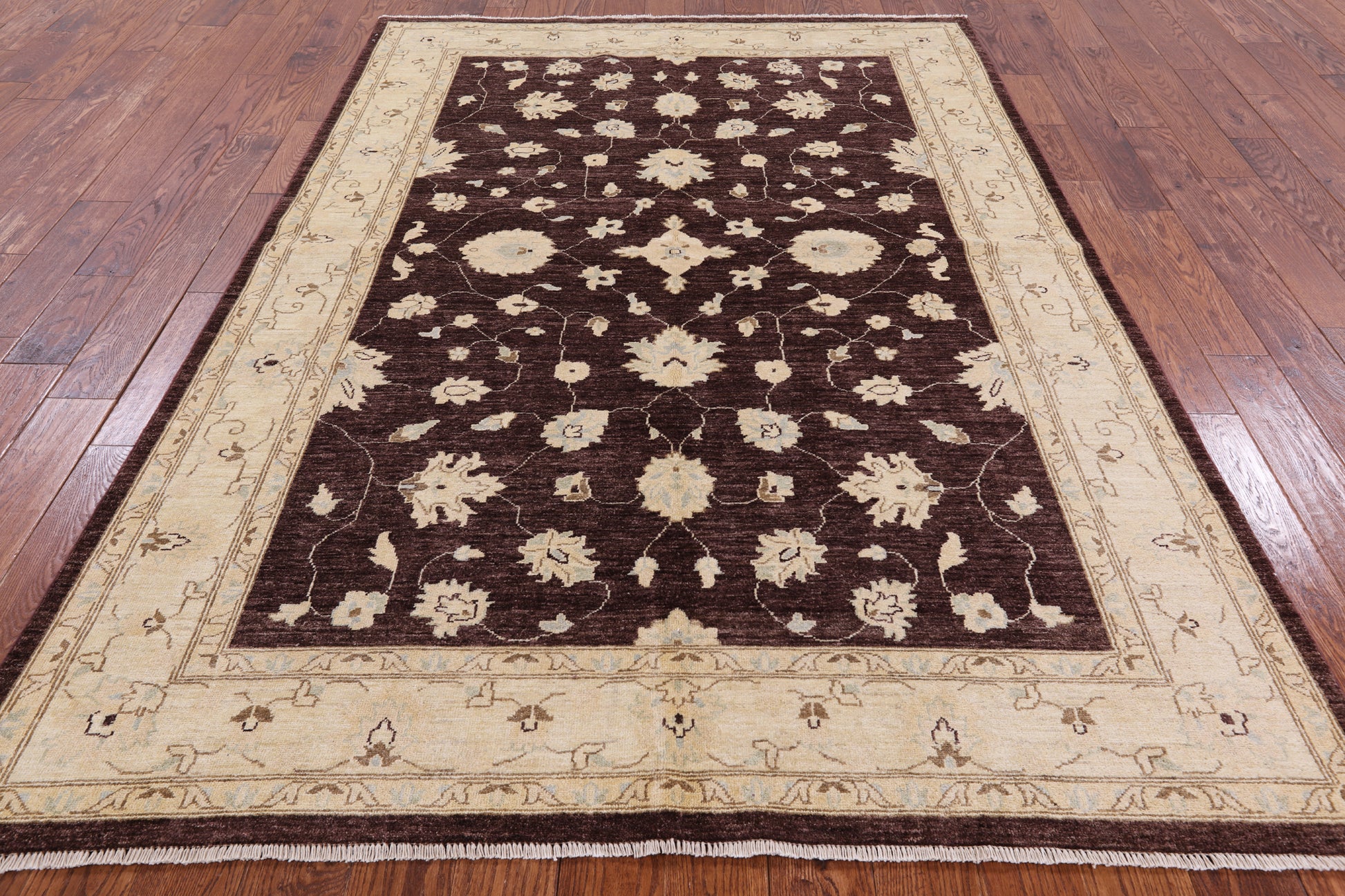 Brown Peshawar Hand Knotted Wool Rug - 6' 2" X 8' 10" - Golden Nile