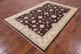 Brown Peshawar Hand Knotted Wool Rug - 6' 2" X 8' 10" - Golden Nile