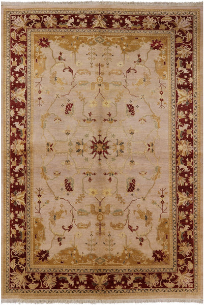 Ivory Peshawar Hand Knotted Wool Rug - 6' 1" X 8' 10" - Golden Nile
