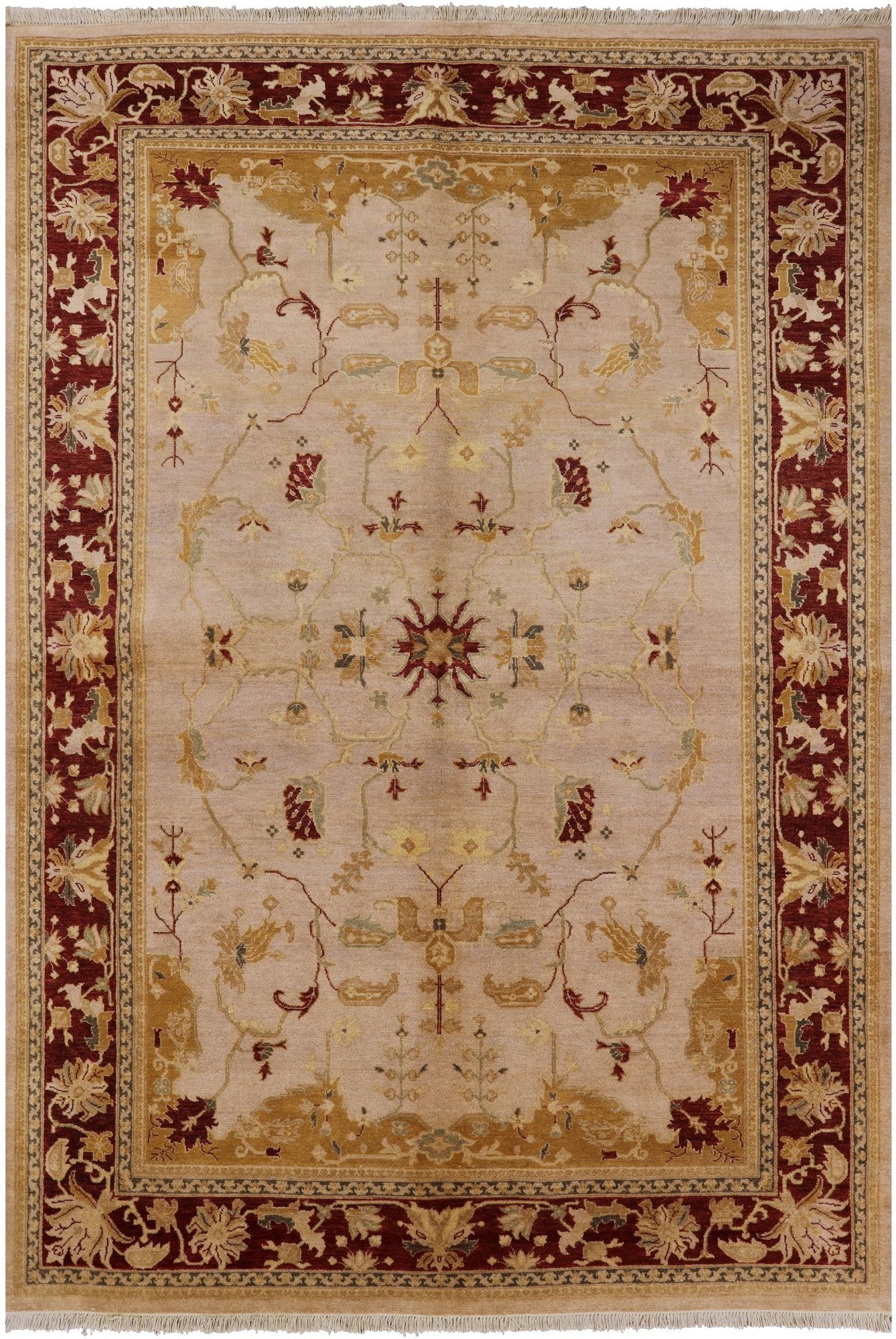 Ivory Peshawar Hand Knotted Wool Rug - 6' 1" X 8' 10" - Golden Nile