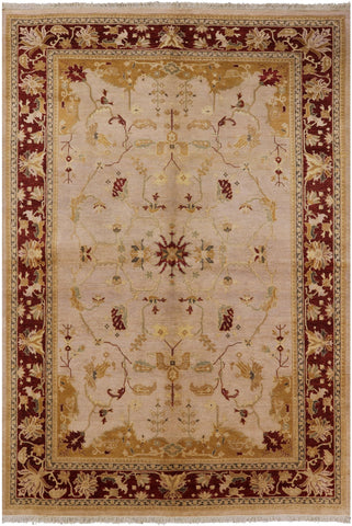 Ivory Peshawar Hand Knotted Wool Rug - 6' 1