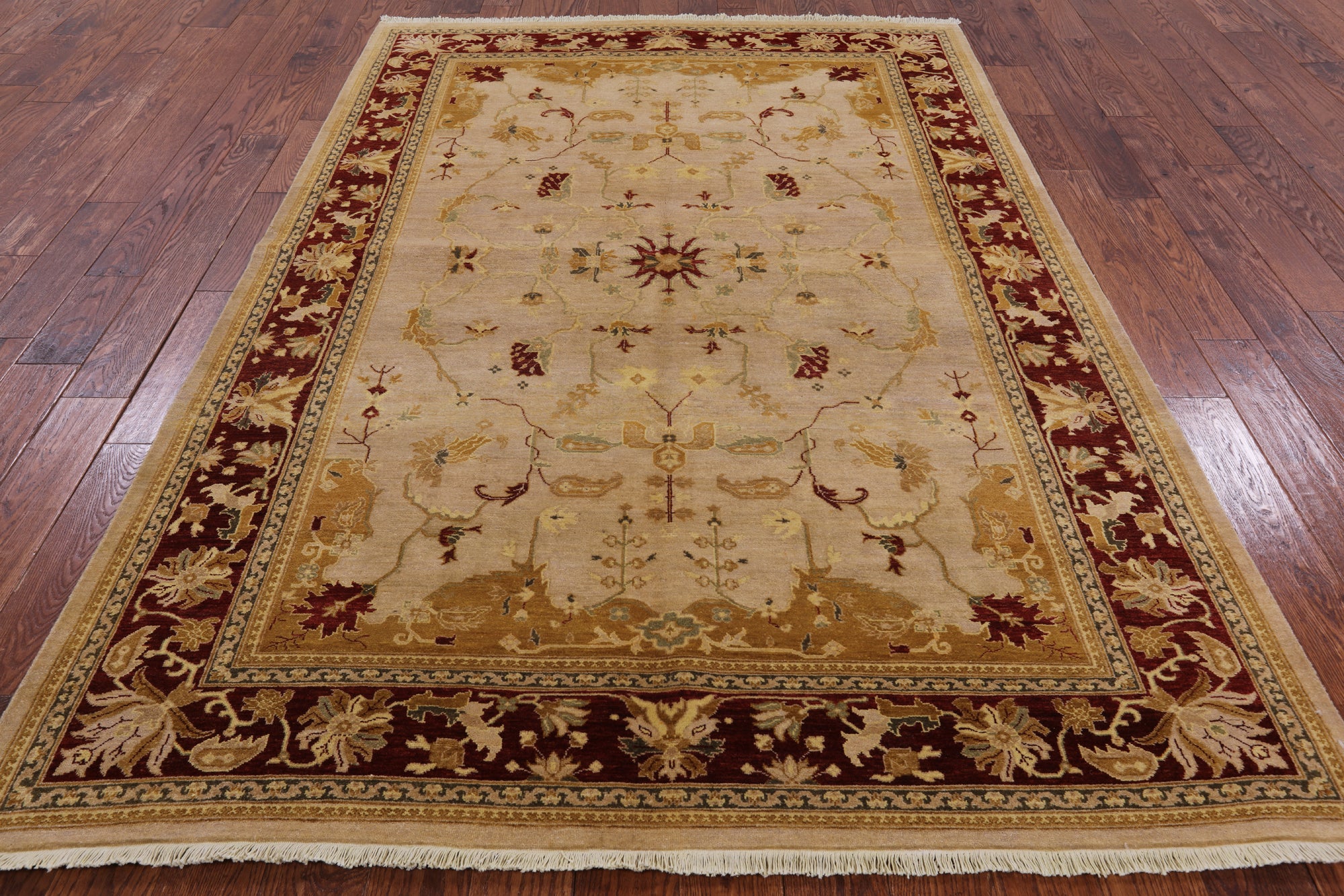 Ivory Peshawar Hand Knotted Wool Rug - 6' 1" X 8' 10" - Golden Nile