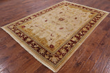 Ivory Peshawar Hand Knotted Wool Rug - 6' 1" X 8' 10" - Golden Nile