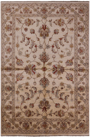 Ivory Peshawar Hand Knotted Wool Rug - 5' 6