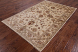 Ivory Peshawar Hand Knotted Wool Rug - 5' 6" X 8' 2" - Golden Nile