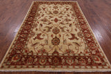 Ivory Peshawar Hand Knotted Rug - 5' 10" X 9' 1" - Golden Nile
