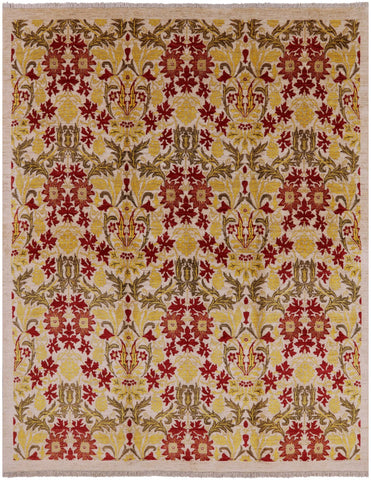 Ivory William Morris Hand Knotted Wool Area Rug - 4' 10