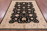 Black Peshawar Hand Knotted Wool Rug - 5' 9" X 7' 2" - Golden Nile