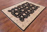 Black Peshawar Hand Knotted Wool Rug - 5' 9" X 7' 2" - Golden Nile