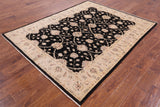 Black Peshawar Hand Knotted Wool Rug - 5' 9" X 7' 2" - Golden Nile