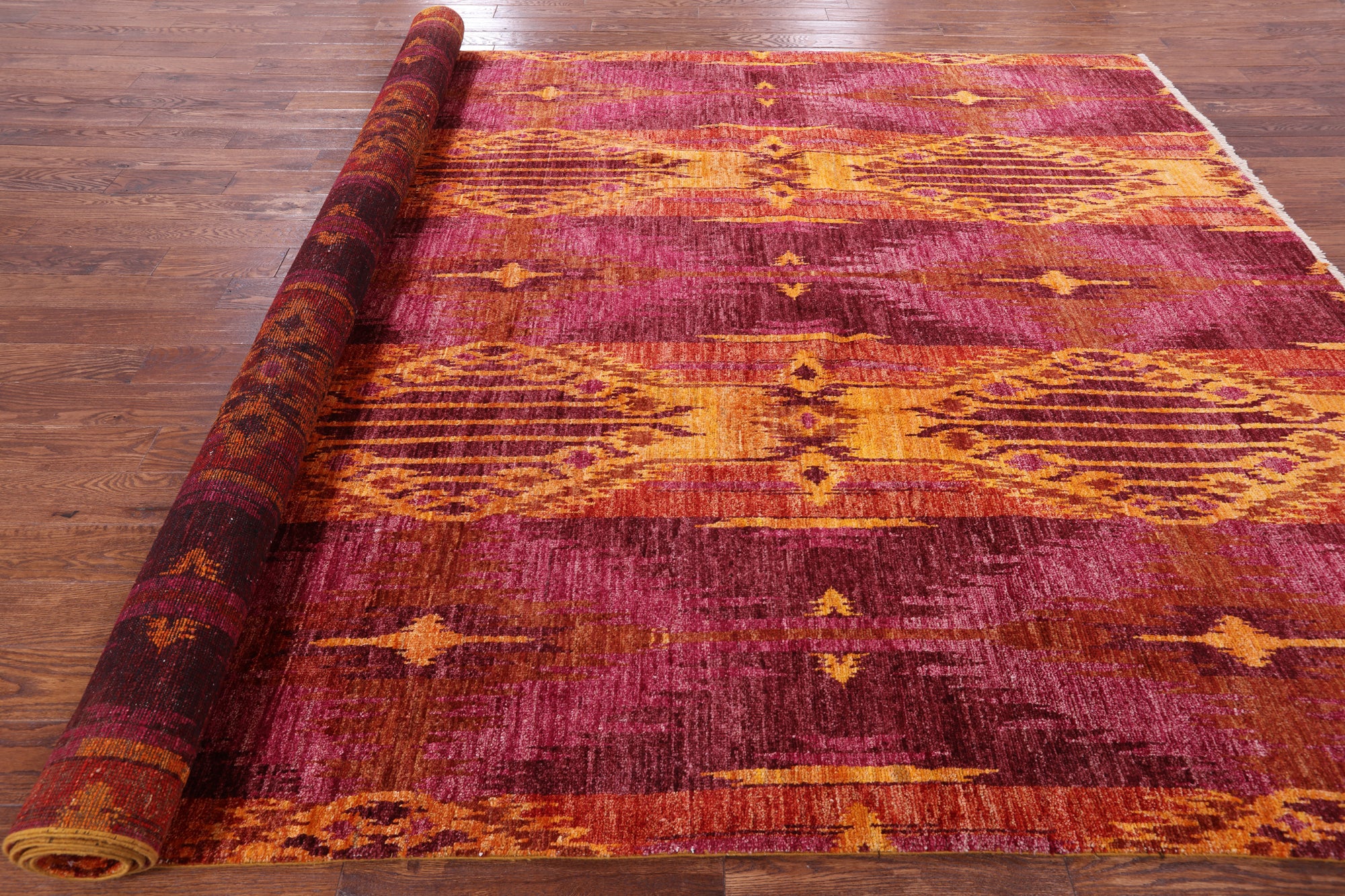 Ikat Hand Knotted Wool Area Rug - 9' 0" X 12' 9" - Golden Nile