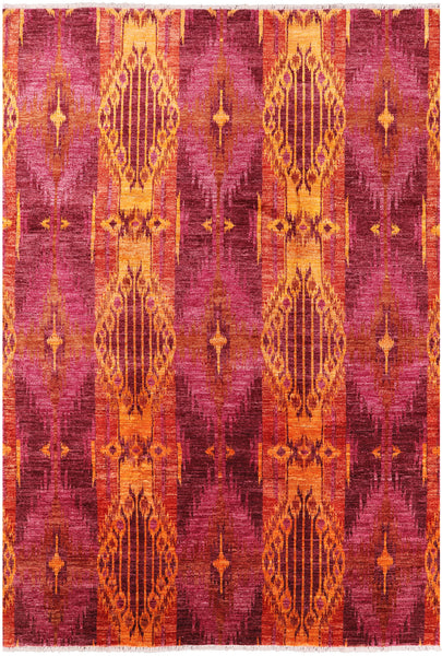 Ikat Hand Knotted Wool Area Rug - 9' 0" X 12' 9" - Golden Nile