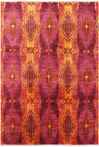 Ikat Hand Knotted Wool Area Rug - 9' 0
