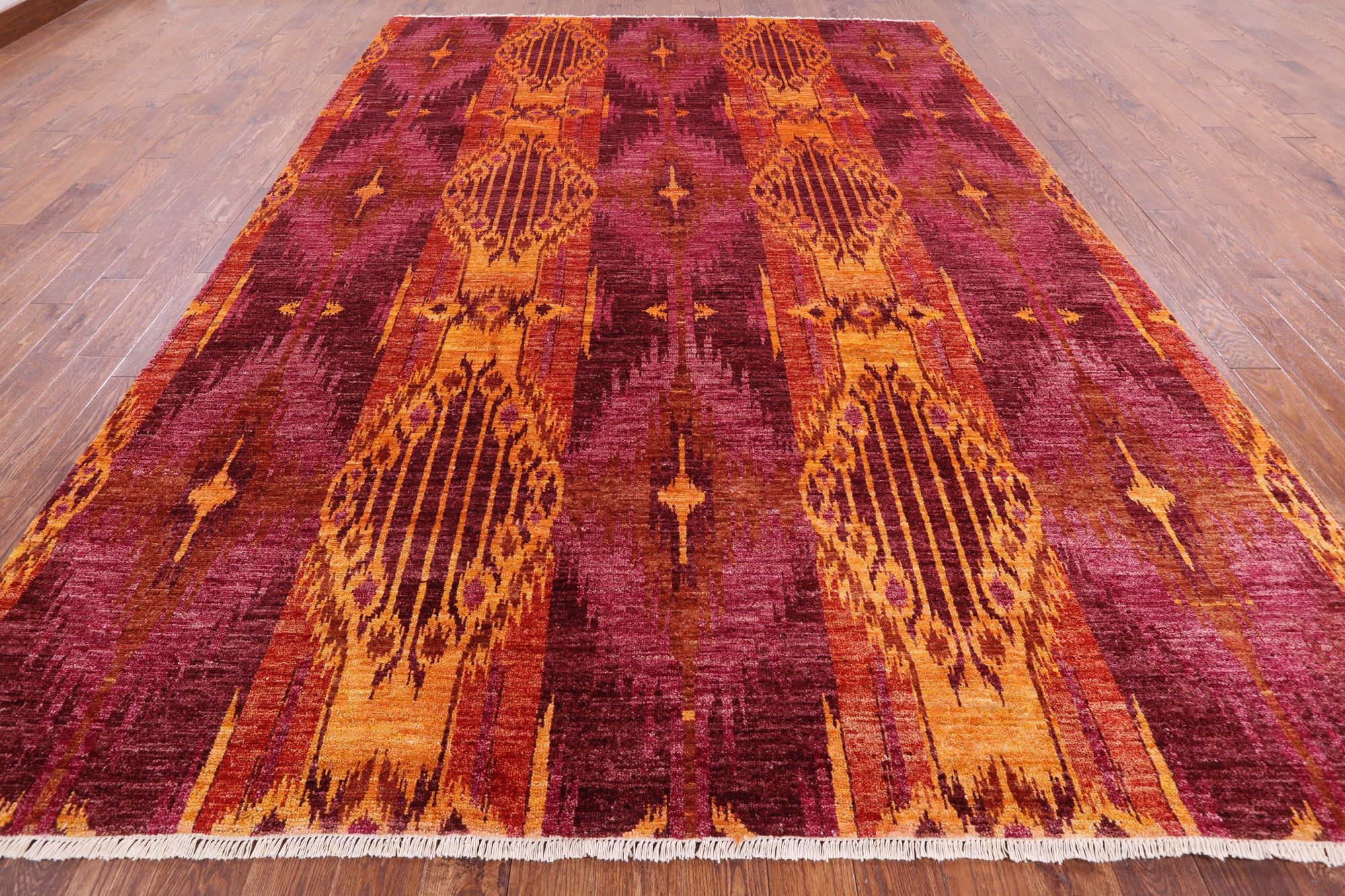 Ikat Hand Knotted Wool Area Rug - 9' 0" X 12' 9" - Golden Nile