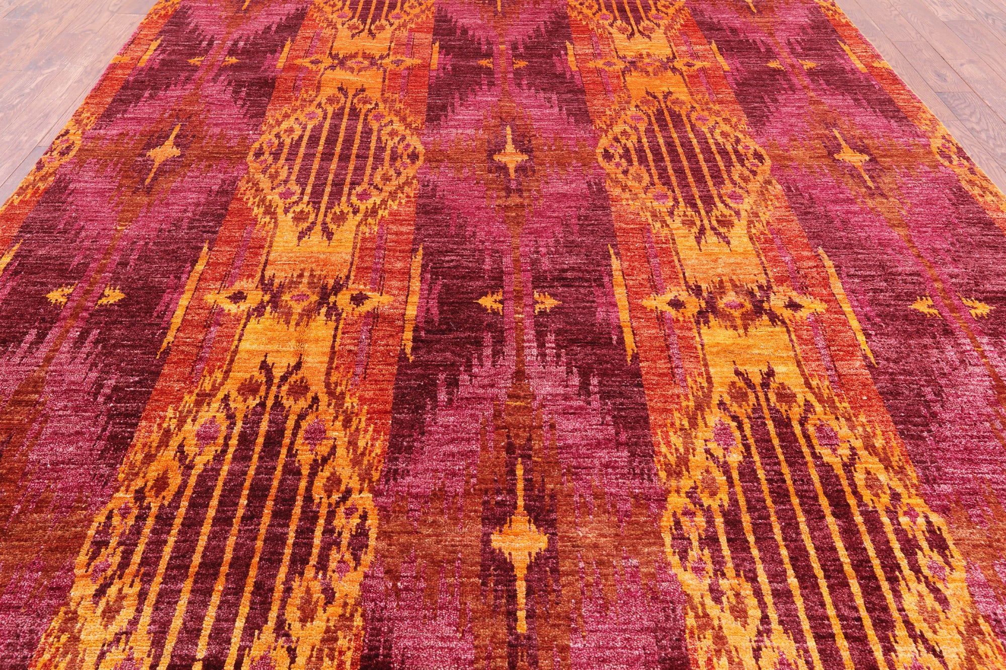 Ikat Hand Knotted Wool Area Rug - 9' 0" X 12' 9" - Golden Nile