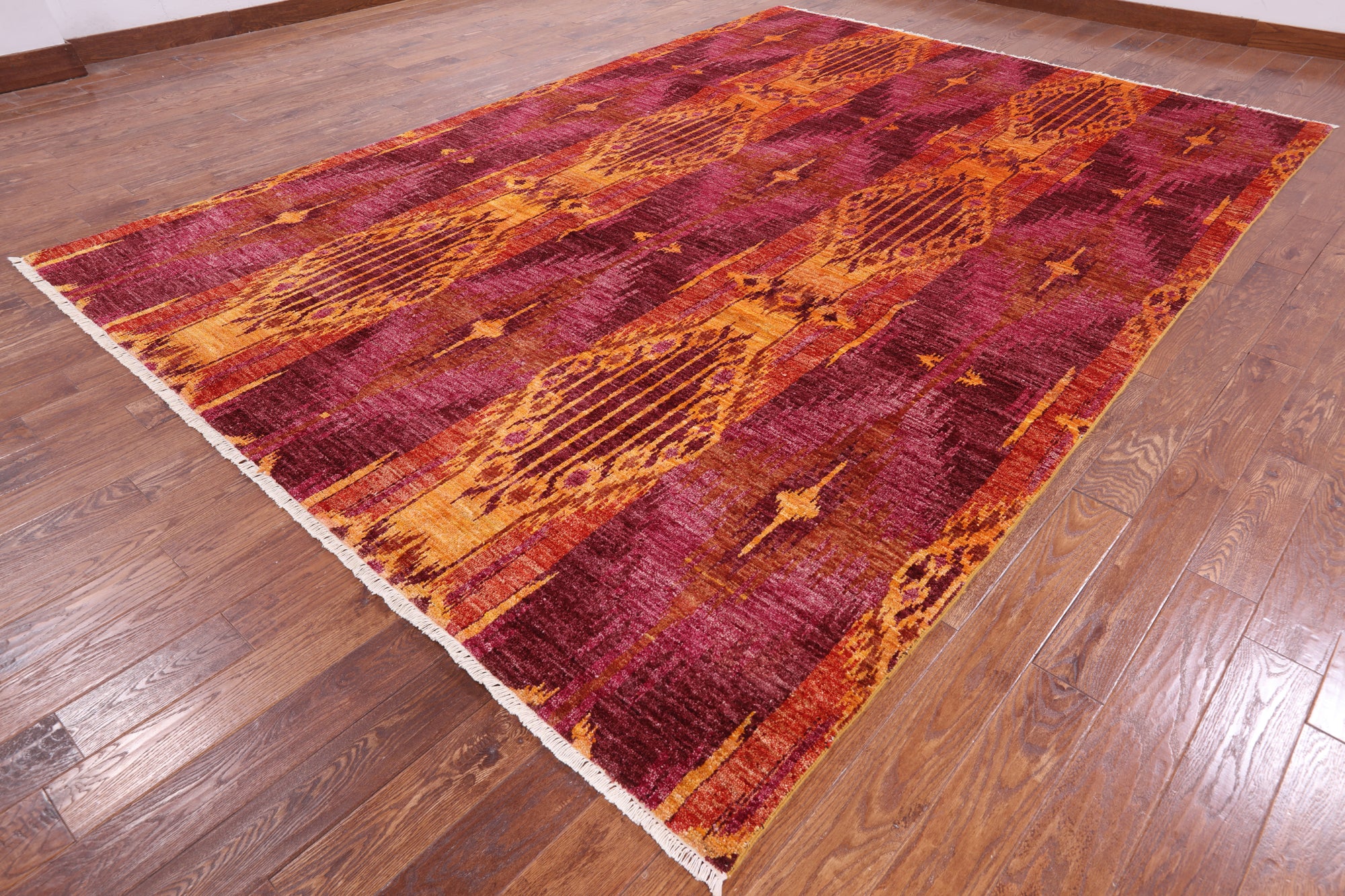 Ikat Hand Knotted Wool Area Rug - 9' 0" X 12' 9" - Golden Nile