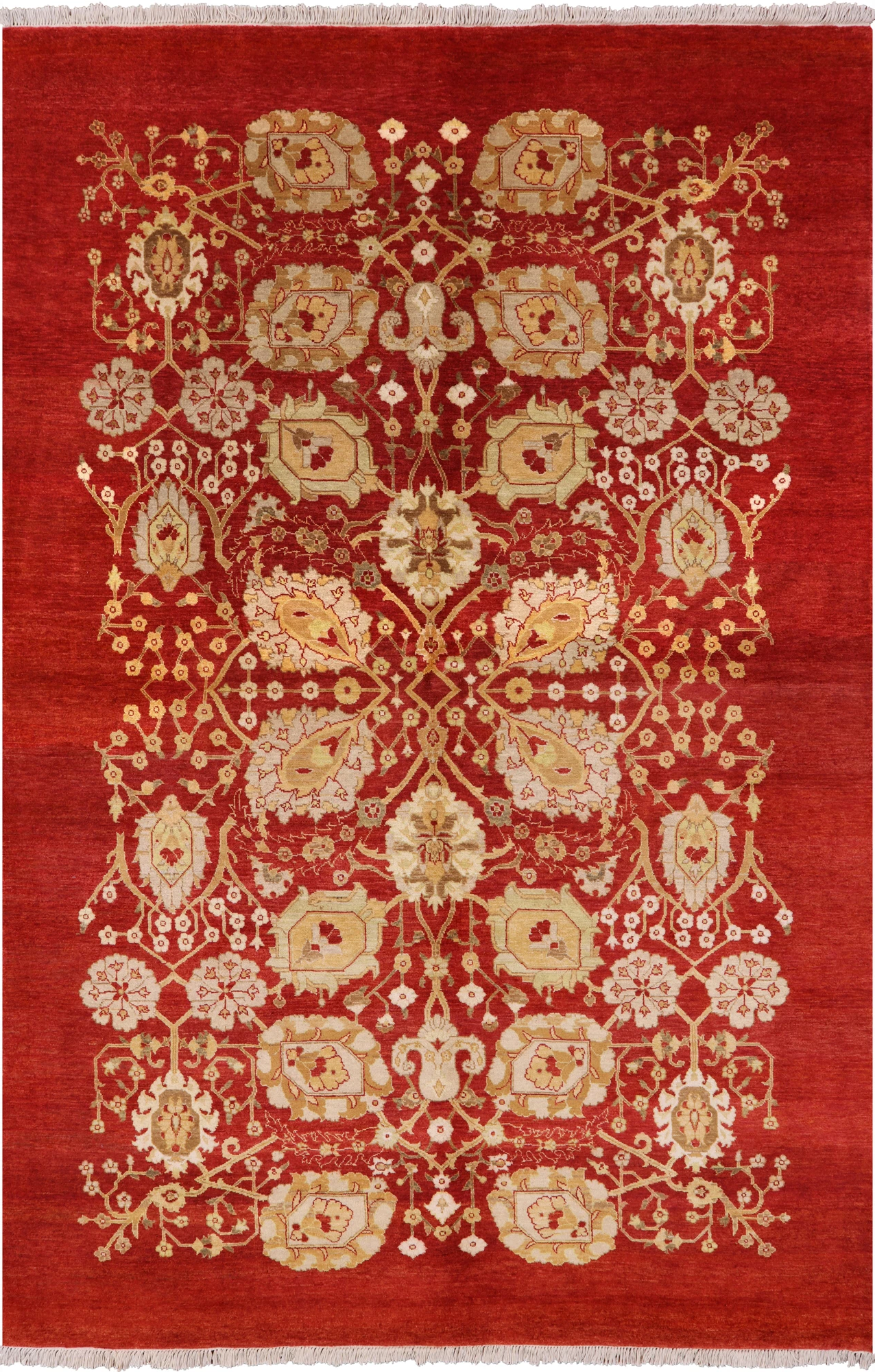 Red Peshawar Hand Knotted Wool Area Rug - 5' 10" X 8' 10" - Golden Nile
