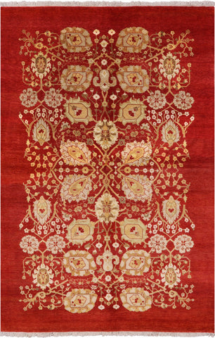 Red Peshawar Hand Knotted Wool Area Rug - 5' 10