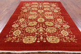 Red Peshawar Hand Knotted Wool Area Rug - 5' 10" X 8' 10" - Golden Nile