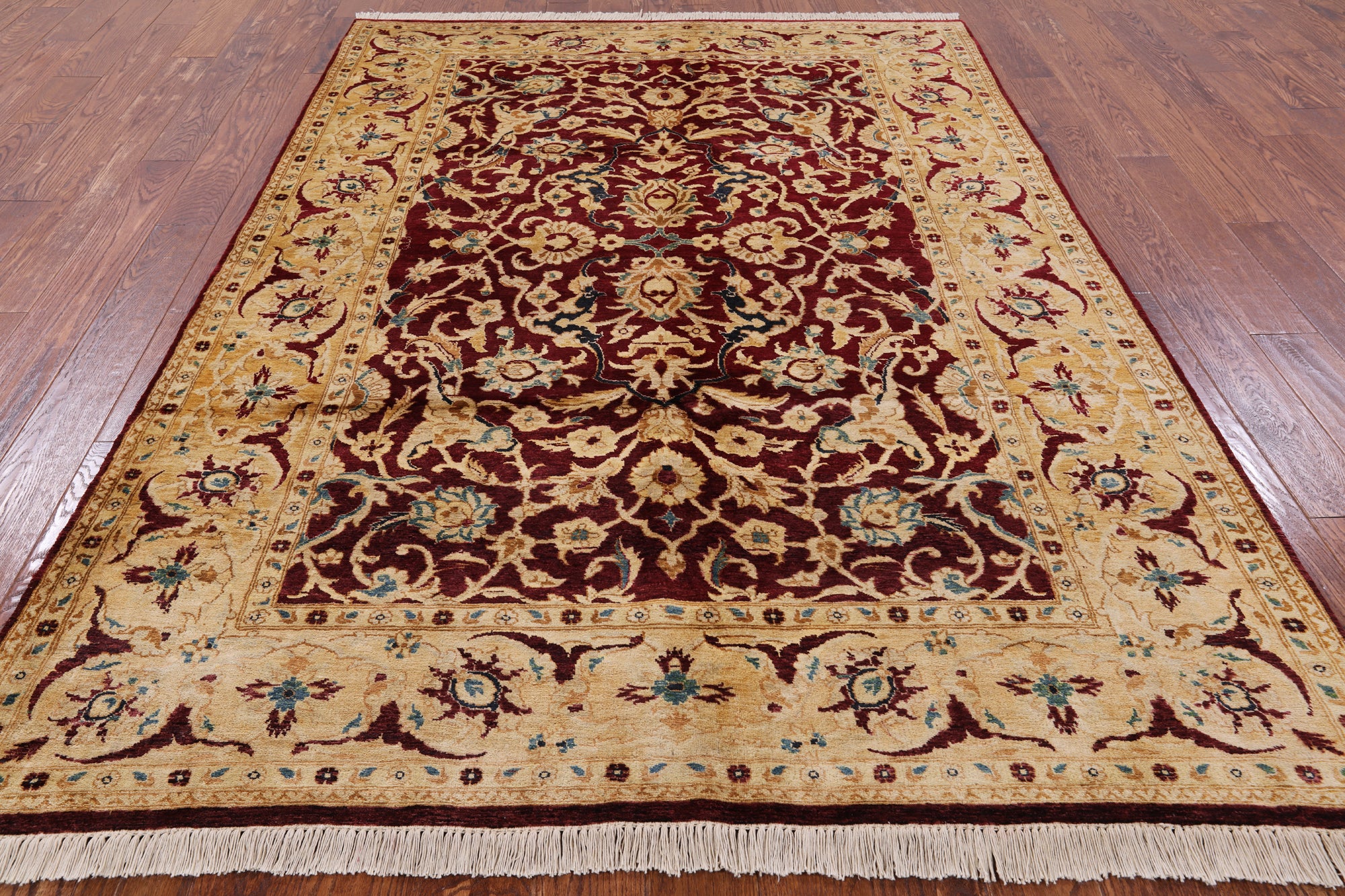 Red Chobi Peshawar Handmade Wool Area Rug - 6' 0" X 9' 0" - Golden Nile