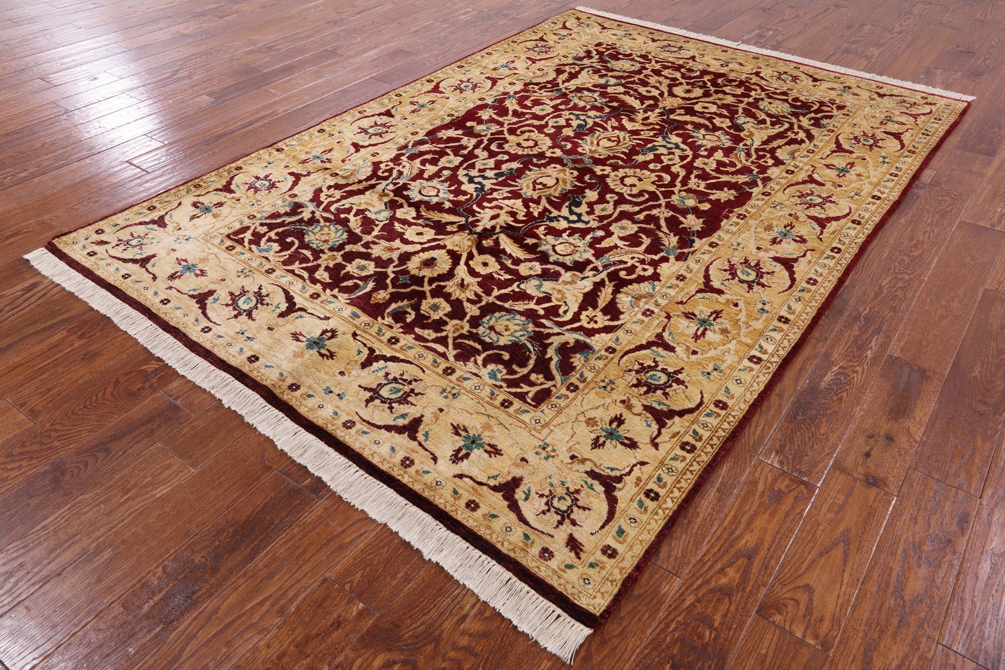 Red Chobi Peshawar Handmade Wool Area Rug - 6' 0" X 9' 0" - Golden Nile