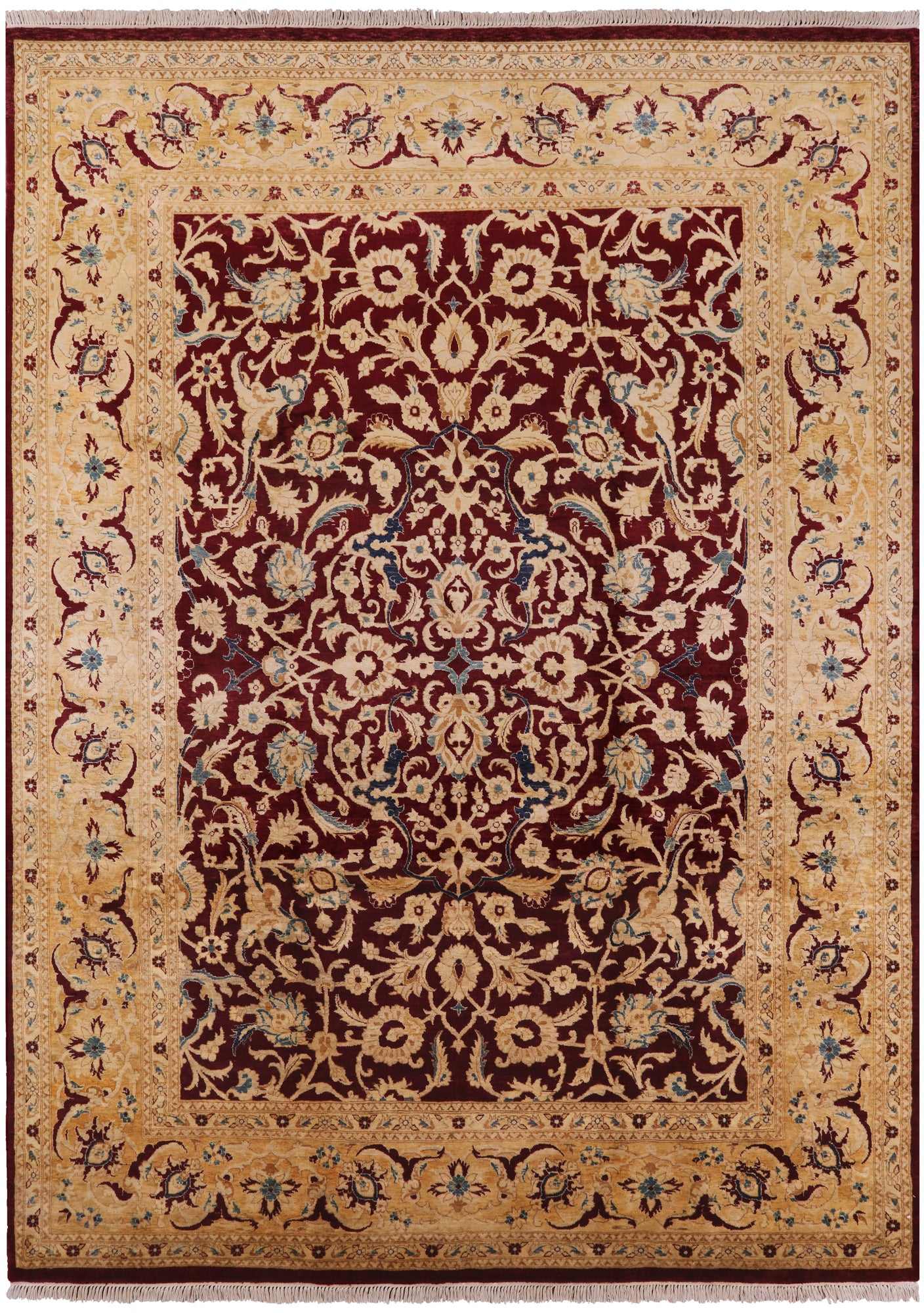 Red Peshawar Handmade Wool Rug - 9' 0" X 12' 2" - Golden Nile
