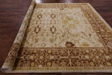 Ivory Signed Peshawar Hand Knotted Wool Rug - 9' 3" X 11' 8" - Golden Nile