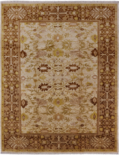 Ivory Signed Peshawar Hand Knotted Wool Rug - 9' 3" X 11' 8" - Golden Nile