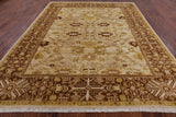 Ivory Signed Peshawar Hand Knotted Wool Rug - 9' 3" X 11' 8" - Golden Nile