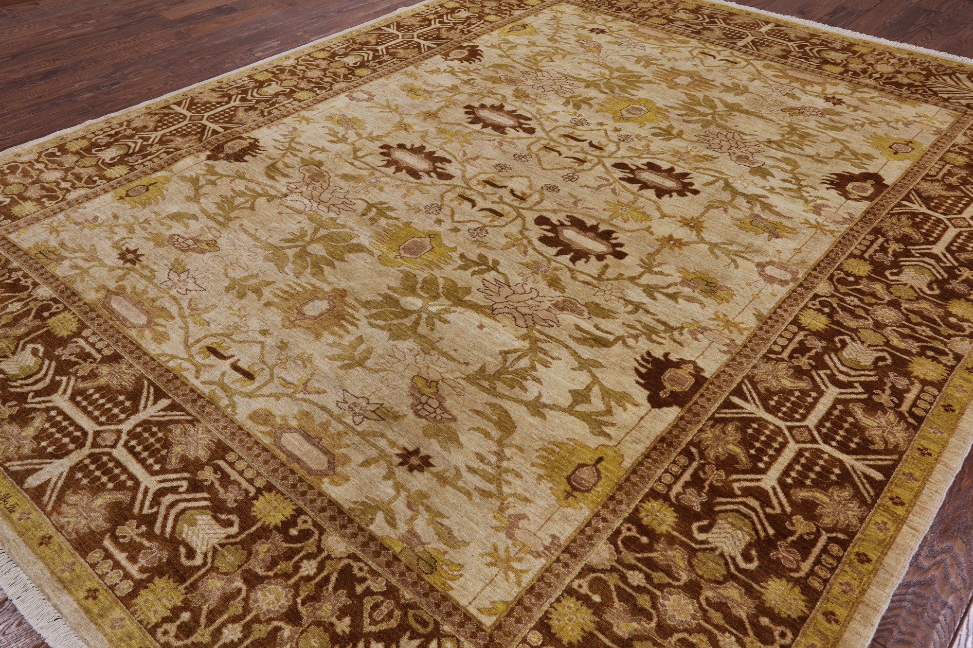 Ivory Signed Peshawar Hand Knotted Wool Rug - 9' 3" X 11' 8" - Golden Nile