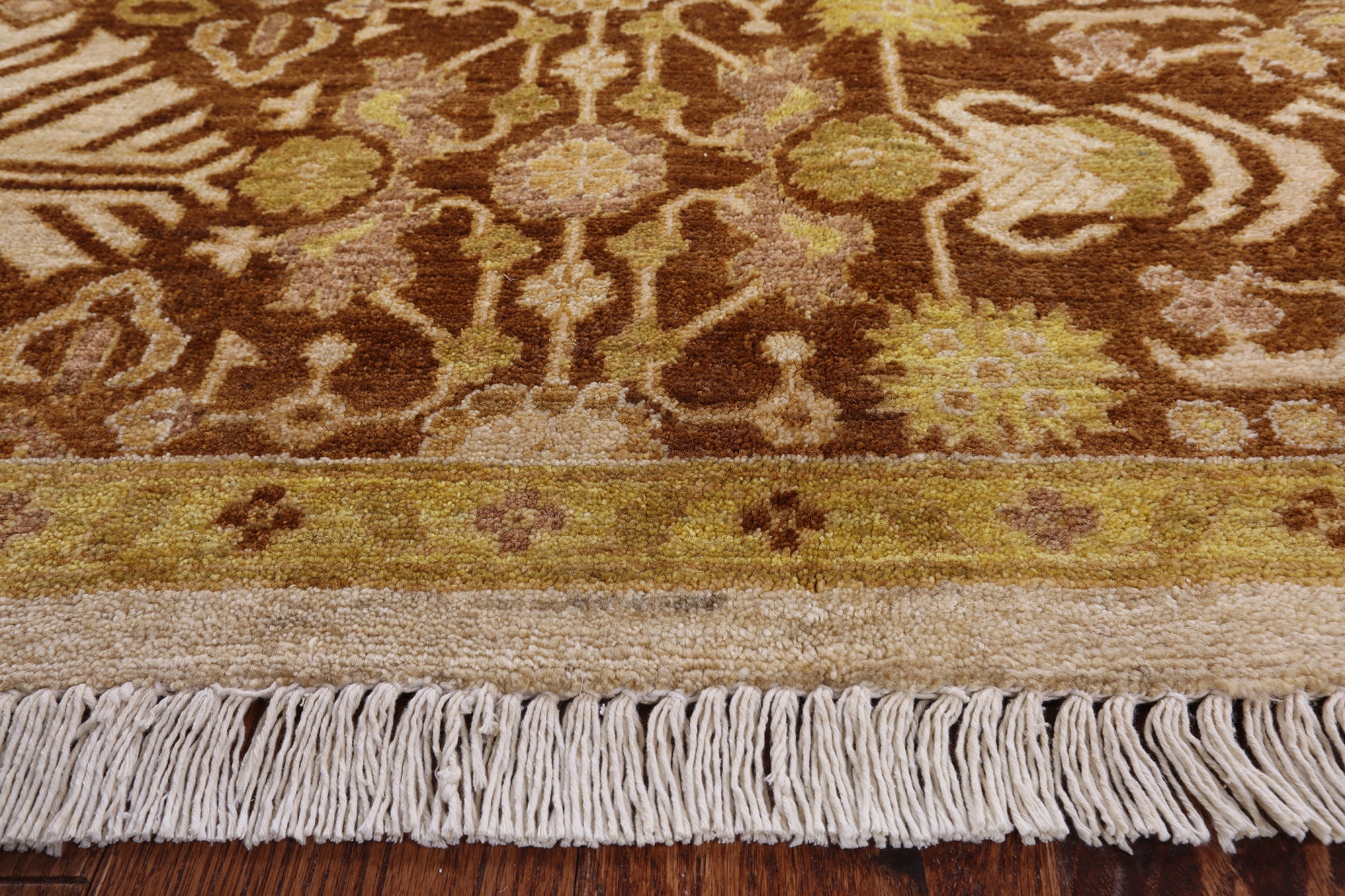 Ivory Signed Peshawar Hand Knotted Wool Rug - 9' 3" X 11' 8" - Golden Nile