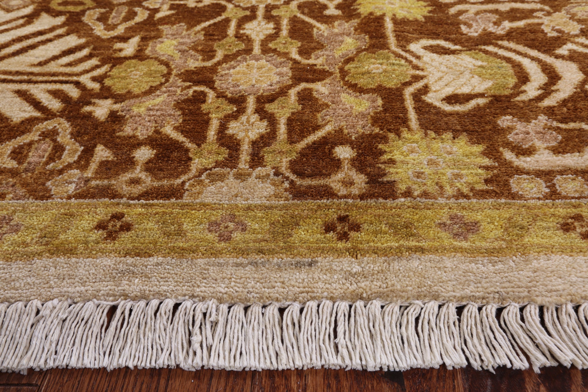 Ivory Signed Peshawar Hand Knotted Wool Rug - 9' 3" X 11' 8" - Golden Nile