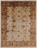 Ivory Signed Peshawar Handmade Wool Rug - 9' 0" X 11' 8" - Golden Nile