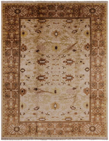Ivory Signed Peshawar Handmade Wool Rug - 9' 0
