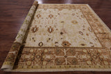 Ivory Signed Peshawar Handmade Wool Rug - 9' 0" X 11' 8" - Golden Nile