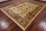 Ivory Signed Peshawar Handmade Wool Rug - 9' 0" X 11' 8" - Golden Nile