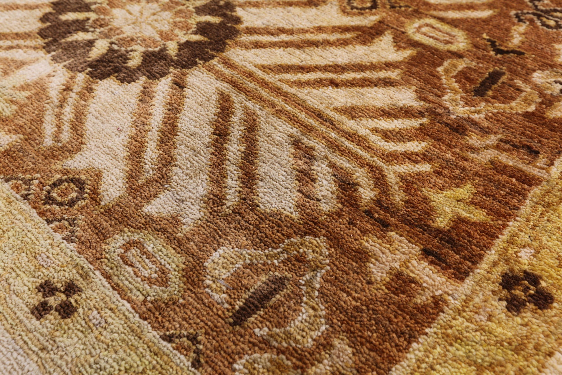 Ivory Signed Peshawar Handmade Wool Rug - 9' 0" X 11' 8" - Golden Nile