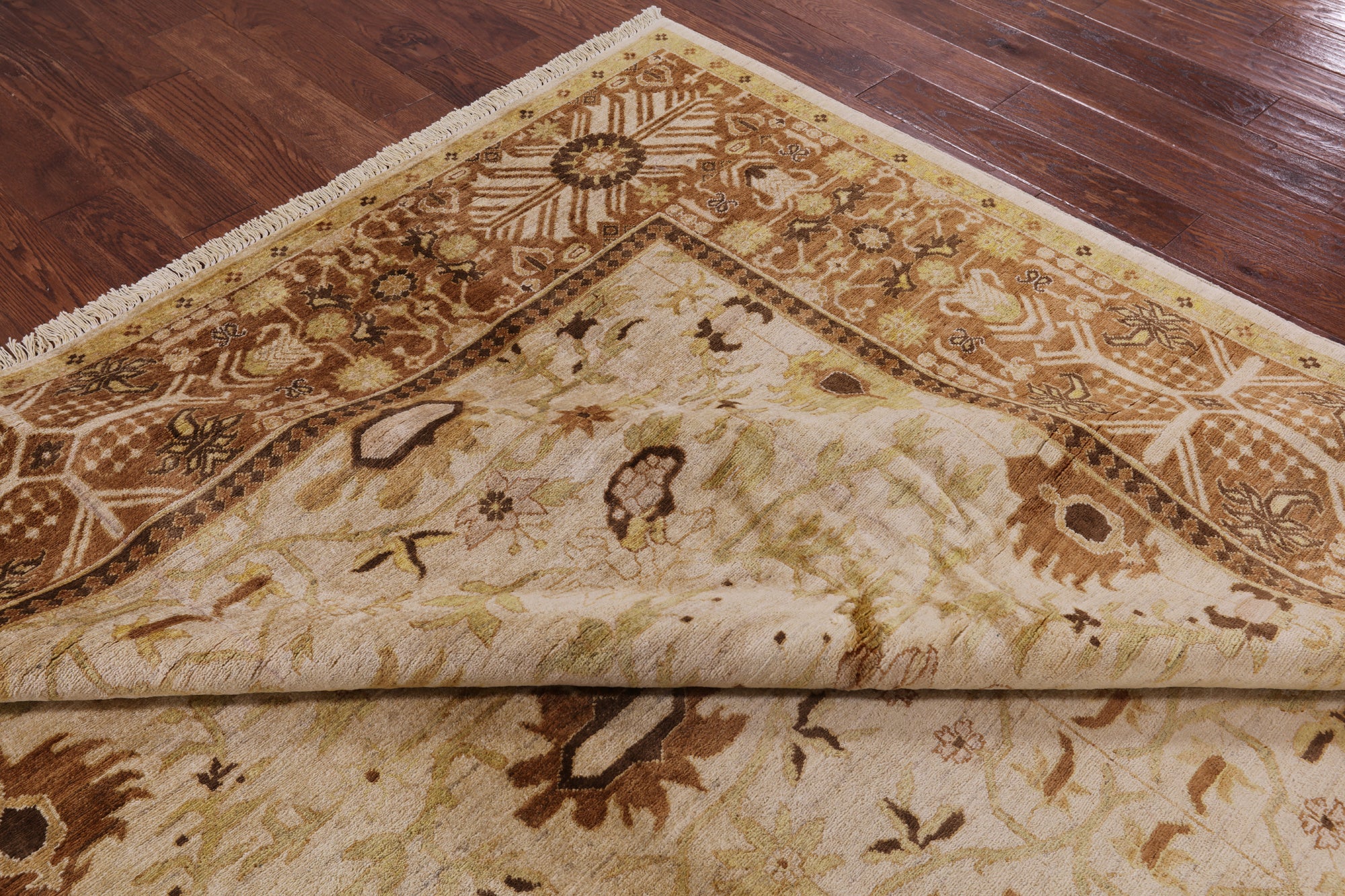 Ivory Signed Peshawar Handmade Wool Rug - 9' 0" X 11' 8" - Golden Nile