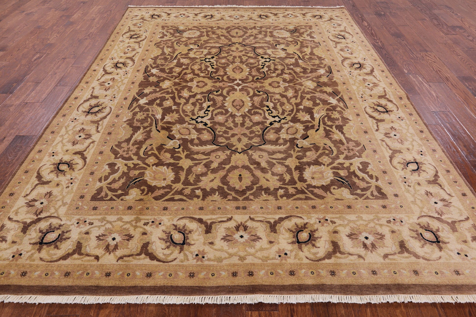 Brown Peshawar Hand Knotted Wool Rug - 8' 1" X 10' 4" - Golden Nile