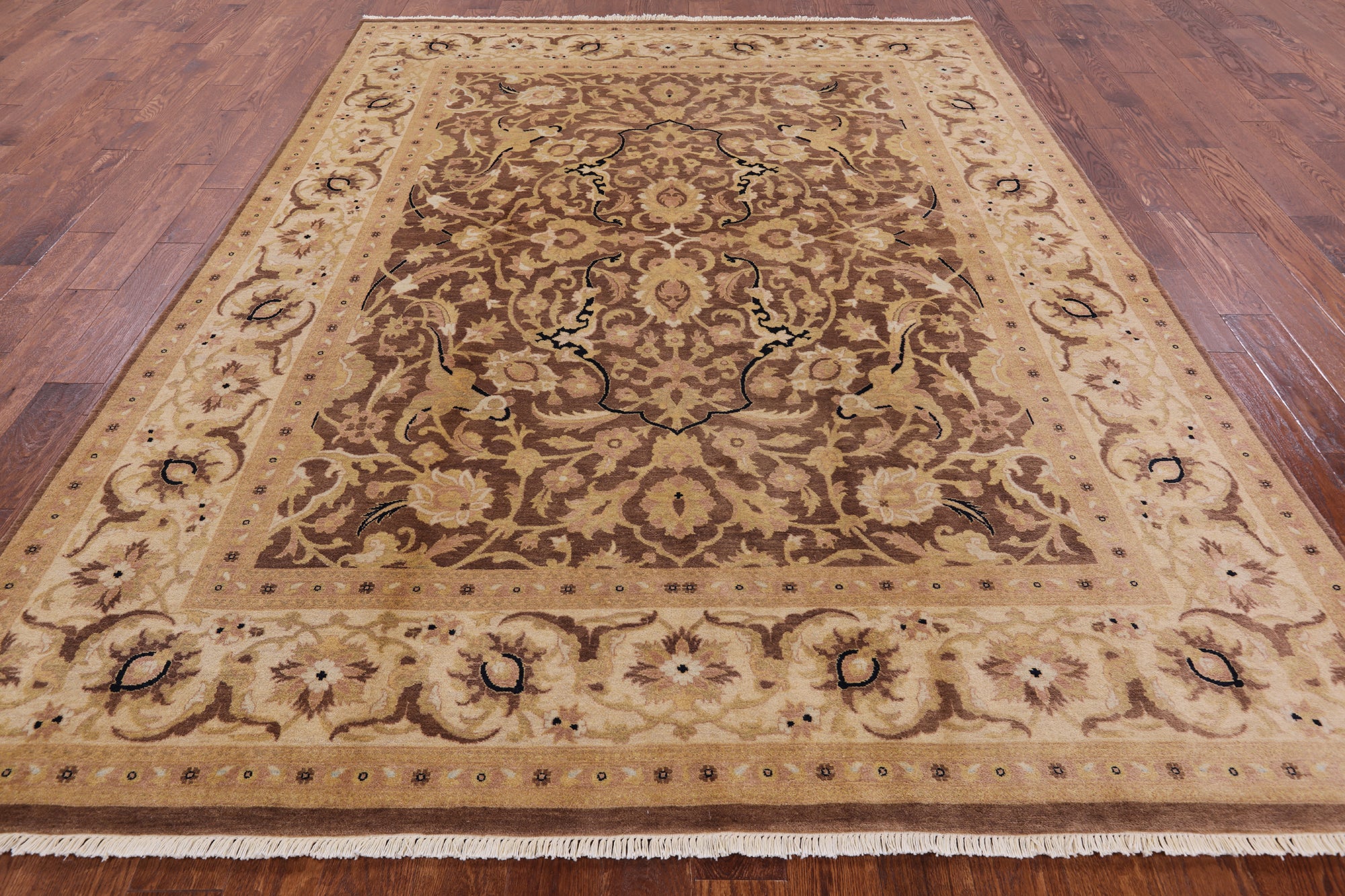 Brown Peshawar Hand Knotted Wool Rug - 8' 1" X 10' 4" - Golden Nile