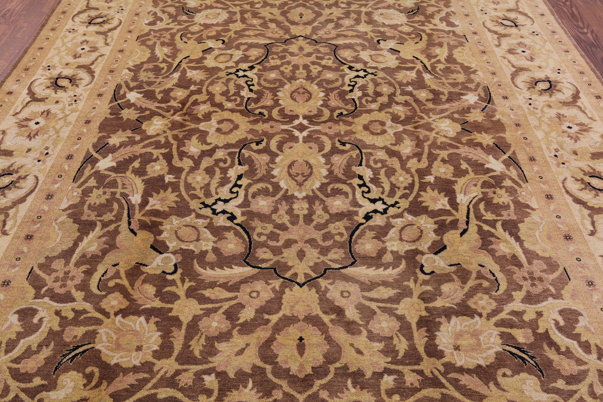 Brown Peshawar Hand Knotted Wool Rug - 8' 1" X 10' 4" - Golden Nile
