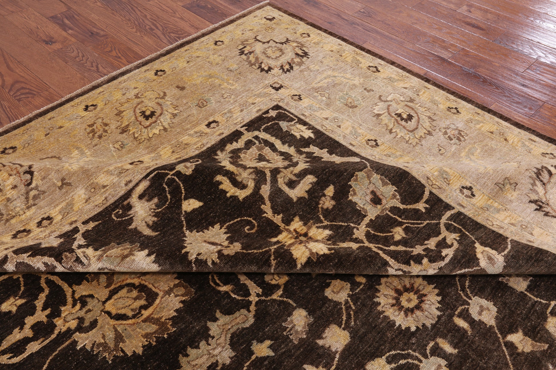 Brown Peshawar Hand Knotted Wool Rug - 10' 0" X 13' 7" - Golden Nile