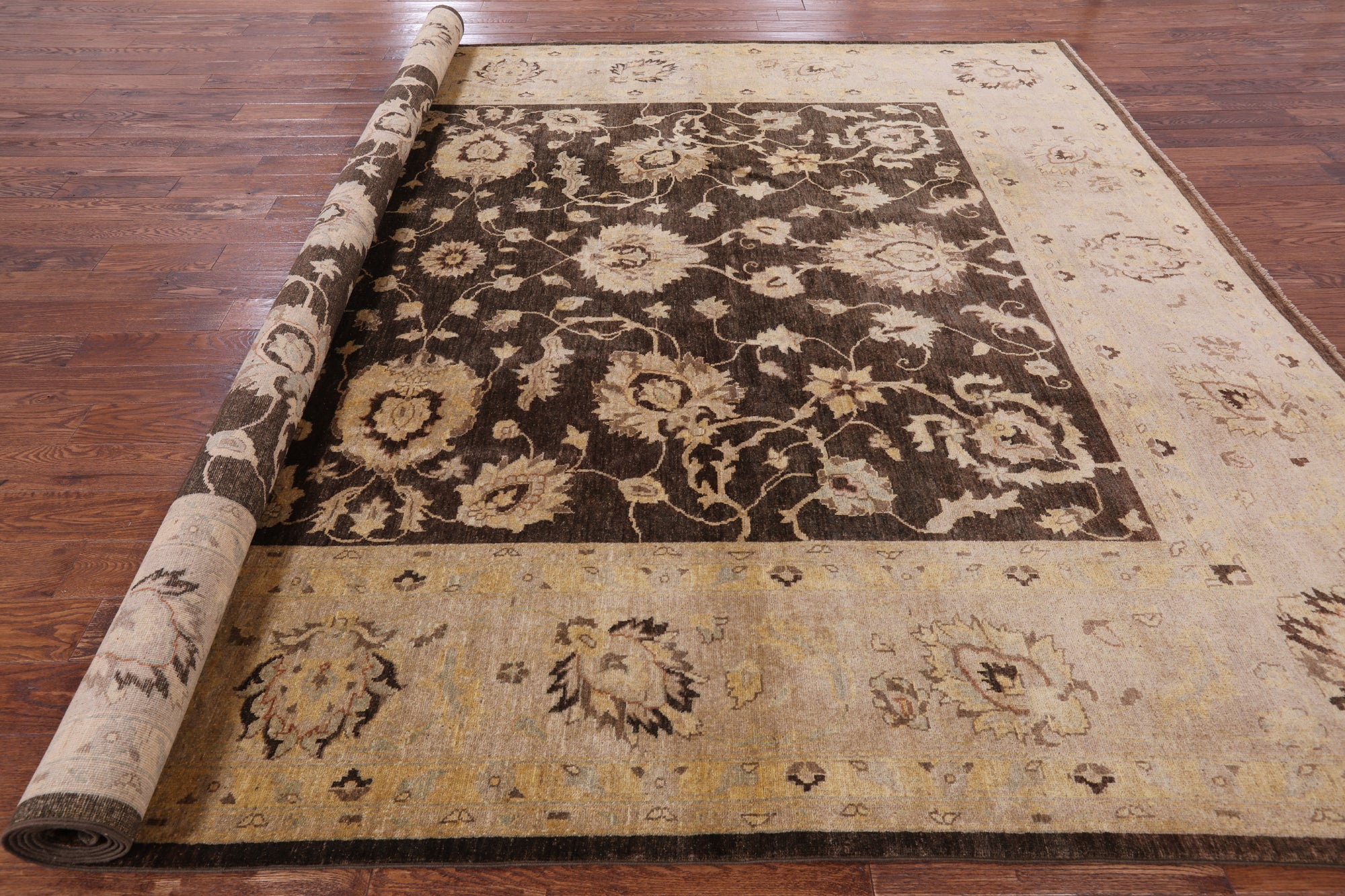Brown Peshawar Hand Knotted Wool Rug - 10' 0" X 13' 7" - Golden Nile
